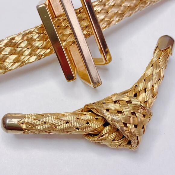 VTG Set of 2 Brooches 50s 60s Gold Tone Mesh Knot & Bar Mid Century Sculptural - Picture 4 of 12